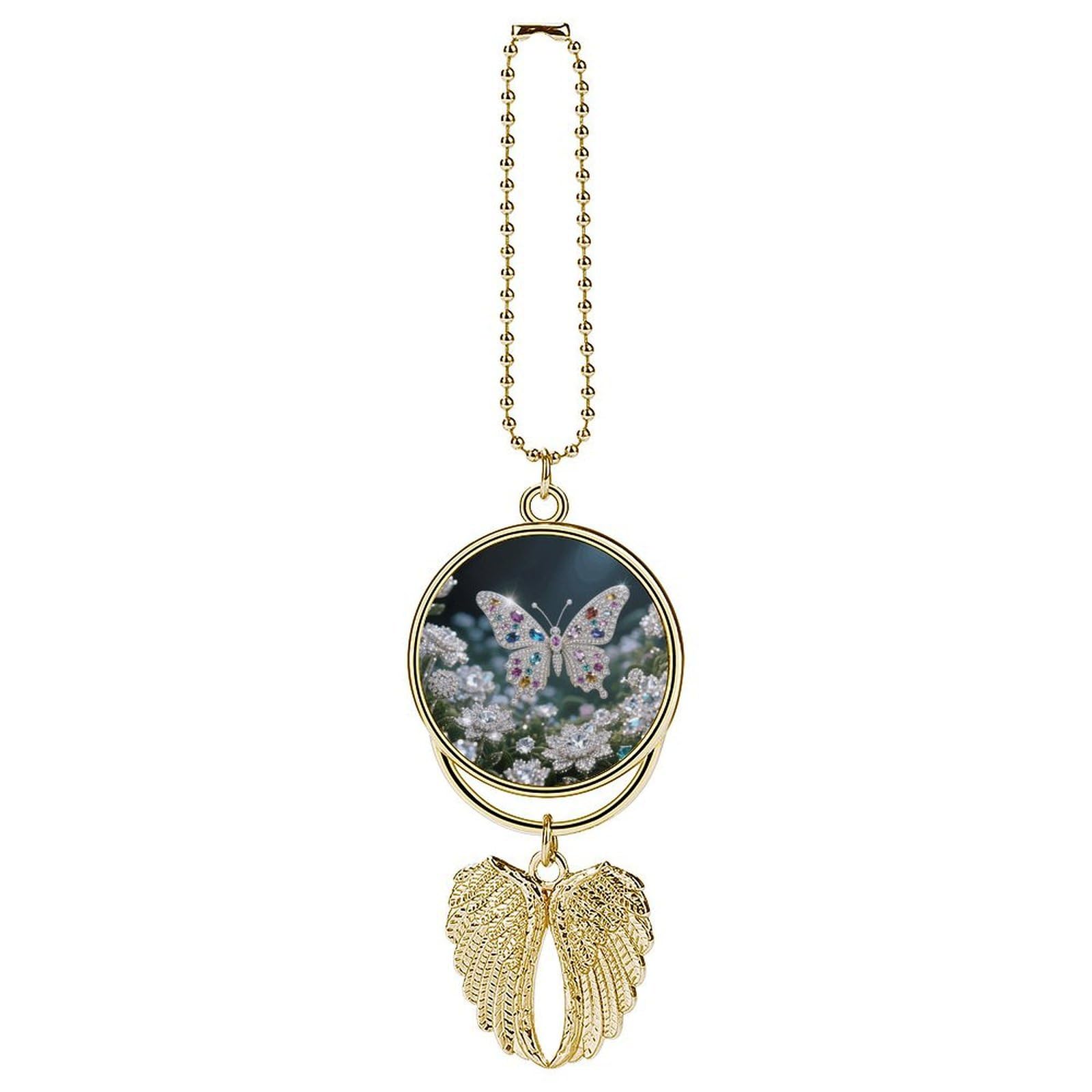 Jewel - Butterfly Car Pendant Car Rearview Mirror Pendant Custom Photo Car Hanging Ornament Car Rear View Mirror Hanging Accessories Angel Wing Car Charm Gift for Men Women