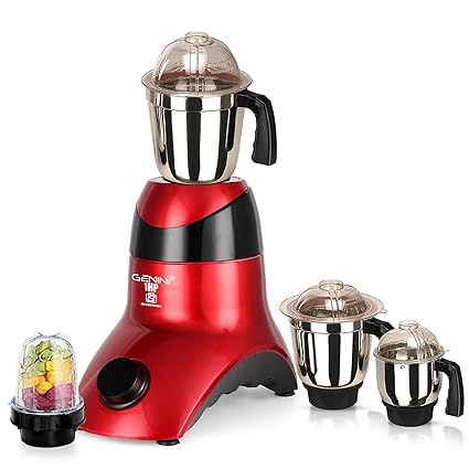 Gemini ORNRMGF 1HP Mixer Juicer Grinder with 4 Jars (Small Bullets Jar, 1 Liquid Blending Jar, 1 Dry Grinding Jar and 1 Chutney Jar) - Red