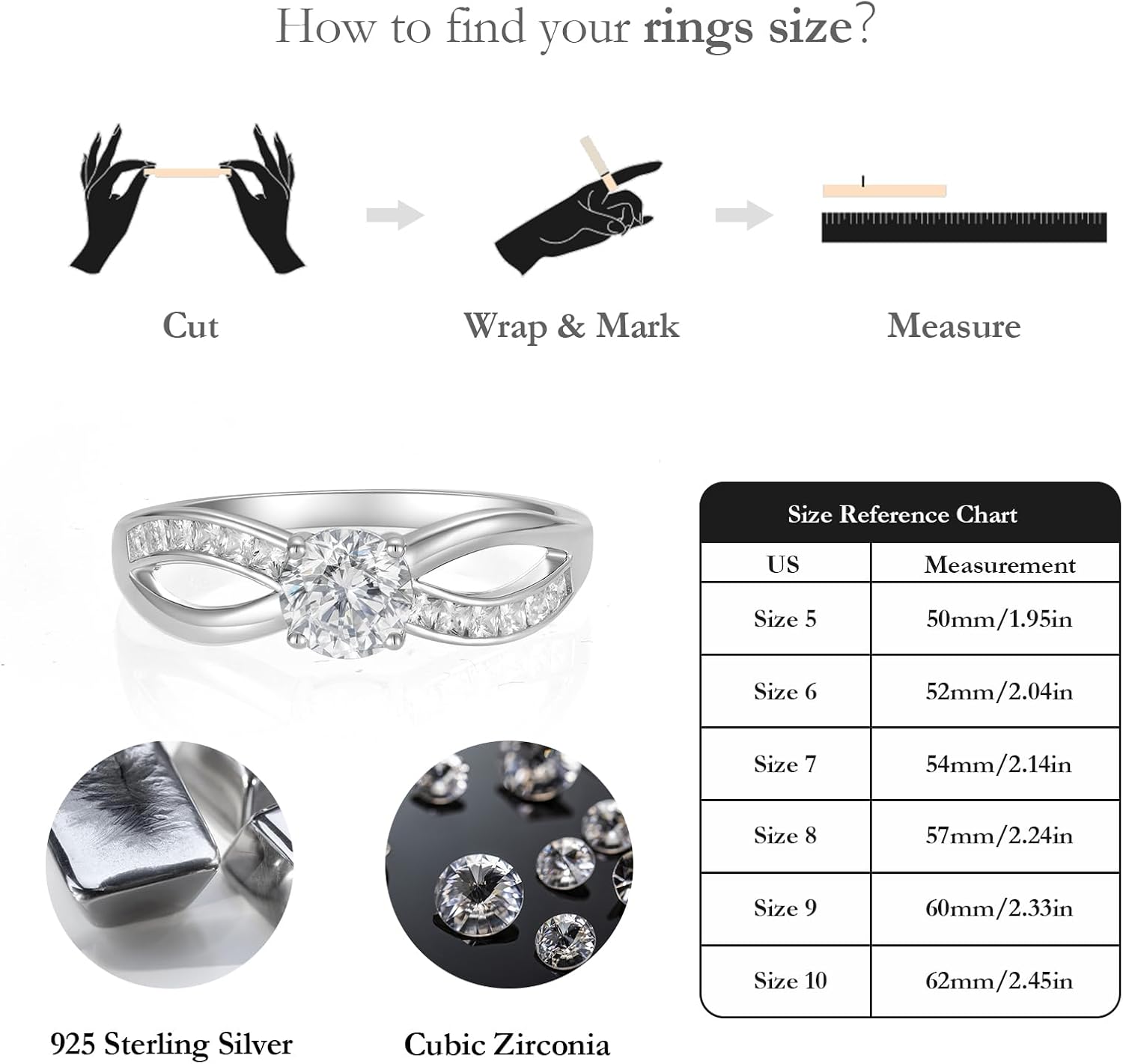 Infinity Promise Rings for Her 925 Sterling Silver Cubic Zirconia Rings Wedding Anniversary Engagement Rings for Women Wife Mother - Image 6