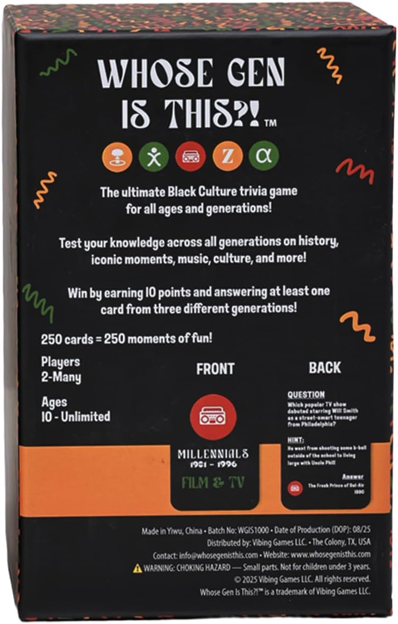 Black Culture Trivia Card Game | Fun Multi-Generational Party Game for Adults & Teens | 5 Categories | 250 Trivia Cards & Sand Timer | Great for Game Nights & Family Gatherings!