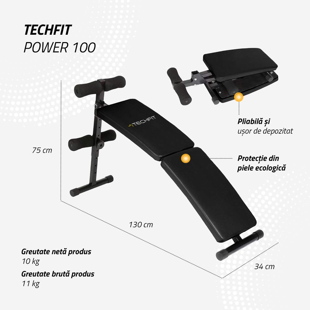 TechFit Panca da Allenamento Nera, Panca Multifunzione Regolabile per Esercizi di Sollevamento Pesi e Tonificazione, Allenamento Completo del Corpo, Pieghevole Piatto Inclinazione Declino