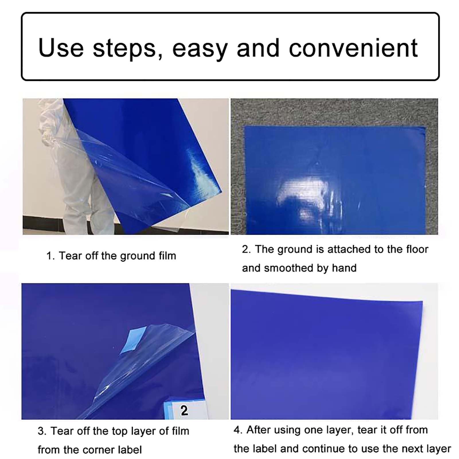 Alfombrillas adhesivas for salas blancas, 24" x 36", paquete de 5, 30 hojas azules por paquete, for cabinas de pintura, laboratorios, sitios de construcción, capturan polvo, zapatos y restos de mascot