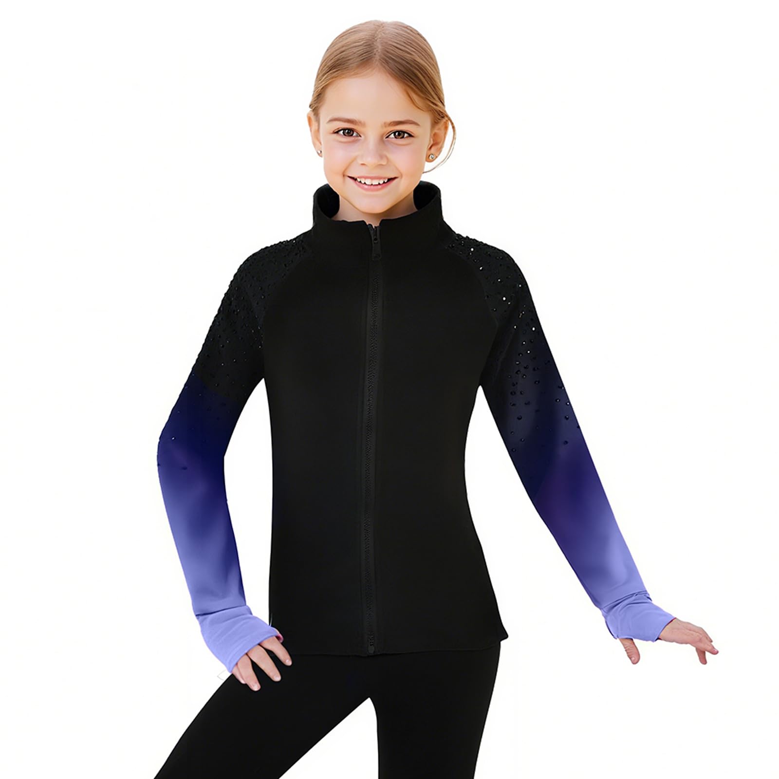LIUHUO Eiskunstlaufjacke Mädchen Farbverlauf Plus Samt Trainingskleidung
