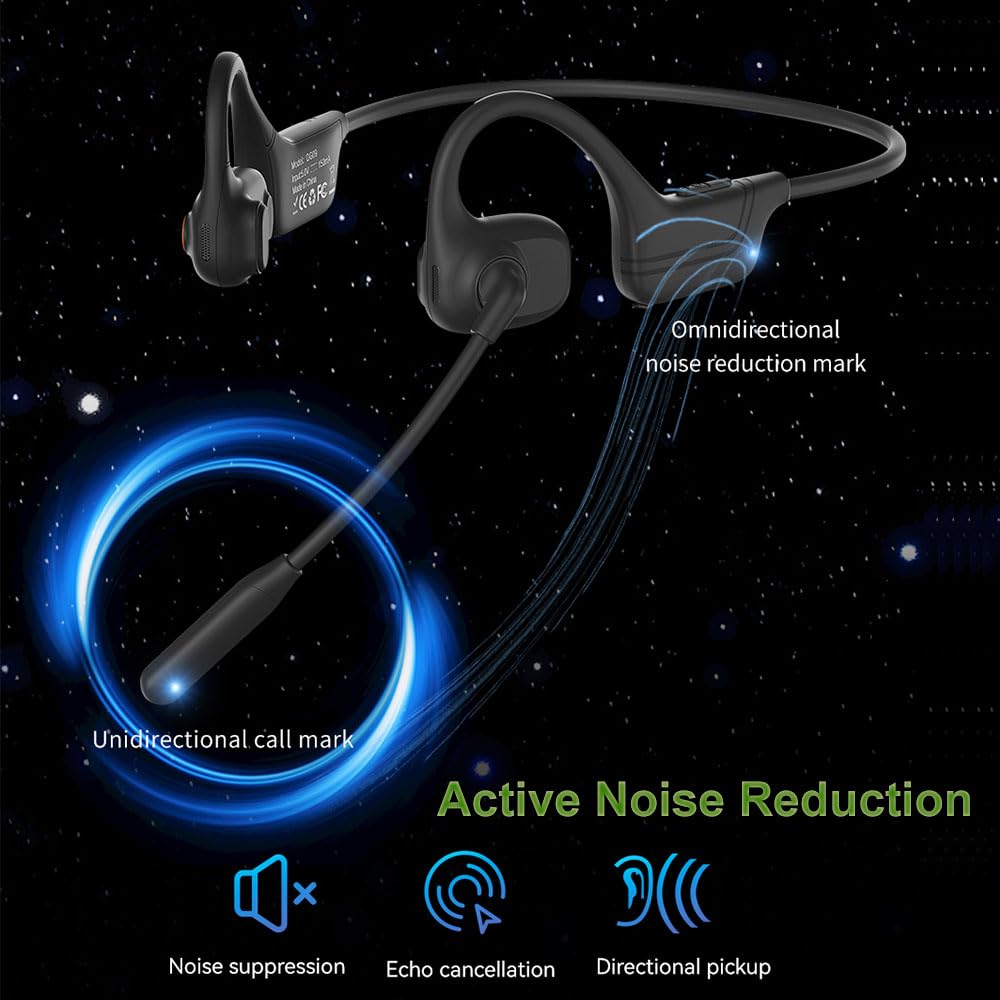 Casque Bluetooth à conduction d'air ouvert avec double micro rotatif et suppression active du bruit IPX5 étanche Bluetooth 5.4 sans douleur pour le sport, le travail, les activités de plein