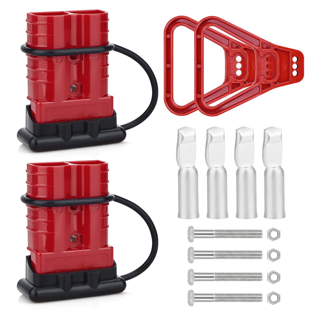 Uddick 2PCS 350A 2/0 Gauge Battery Cable Quick Connect/Disconnect Connector Plug Kit with 2 Dust Cover and 2Handle(Red)