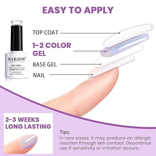 Miniatura 6 de RARJSM Esmalte de uñas holográfico con brillantina, hermoso brillante, 1 unidad de 0.3 onzas líquidas, esmalte de uñas de gel Mavue, secado