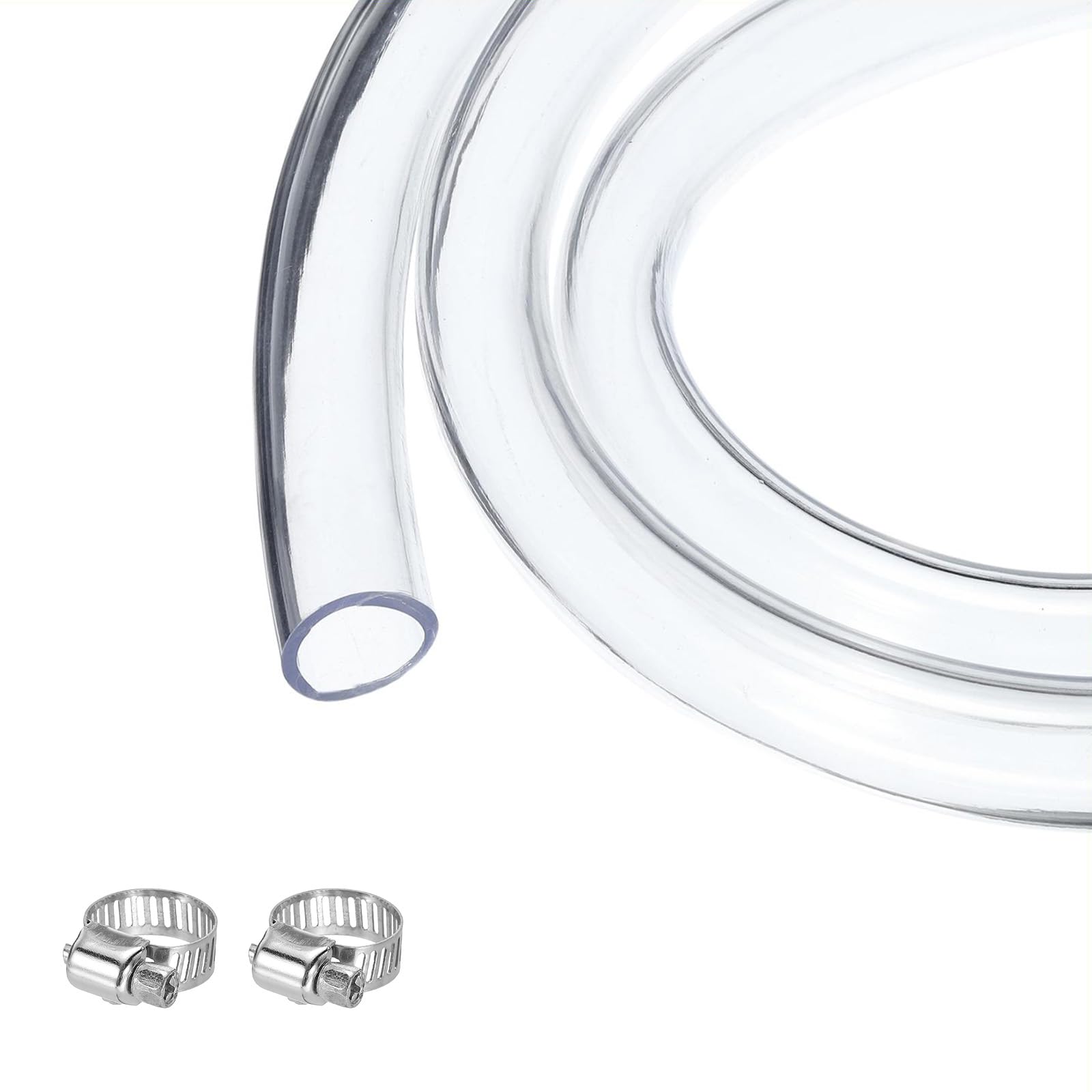 QUARKZMAN Tubo In PVC Trasparente 19mm x 24mm 25ft Tubo Plastico PVC Flessibile Per Tubazioni Industriali, Acquari, Pompe, 3/4" ID 1" OD, Con 2 Pezzi Di Fascette