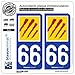 blasonimmat 2 Autocollants Plaque immatriculation Auto 66 Pyrénées-Orientales - Département II