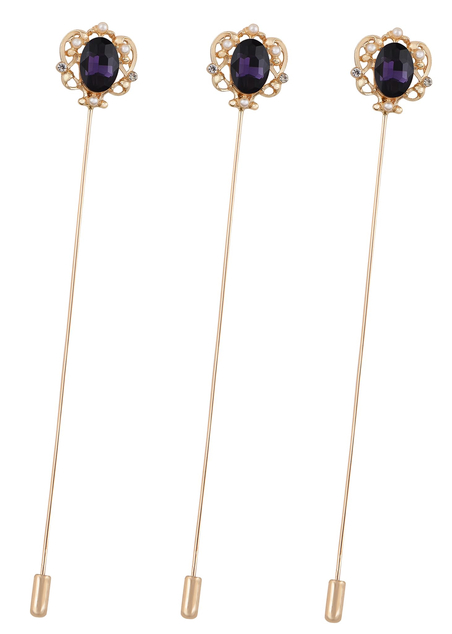 Alilang Vintage Hat Pin 5 inch Long Handle Golden Tone Lapel Pins Tie Scarf Brooch Jewelry Accessories Pack of 2/3/5