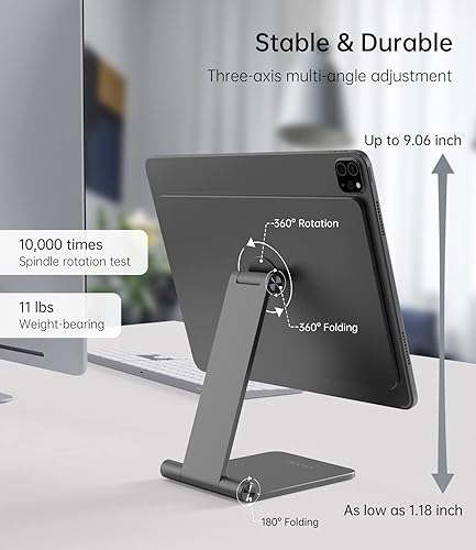 Miniatura 7 de KU XIU Soporte magnético plegable solo para iPad Pro 13 M4 2024, soporte de tableta de aleación de aluminio premium para escritorio, soporte