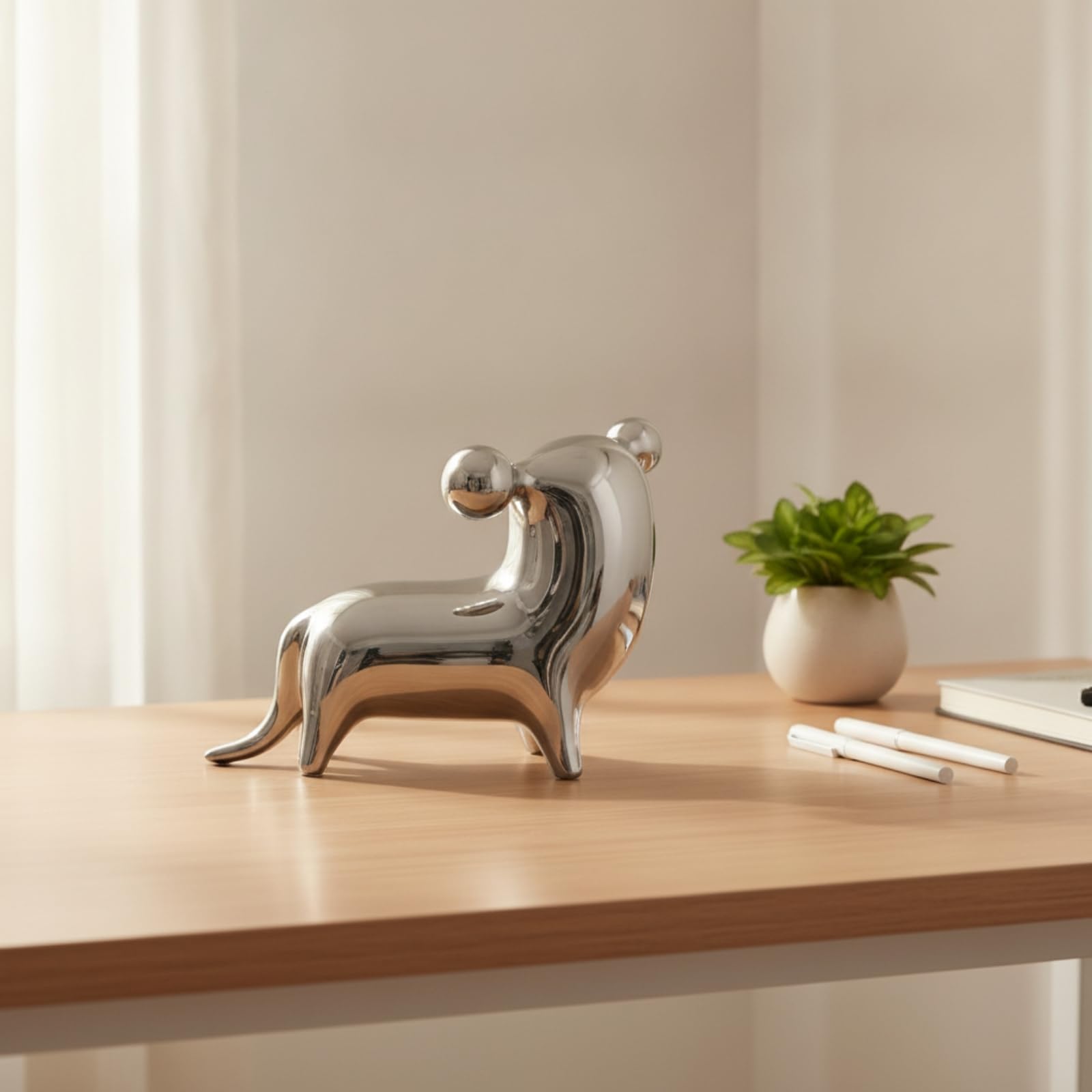 Gralara Statuetta in Ceramica Statuetta di Animale Moderno Scultura Artistica per Libreria, Argento