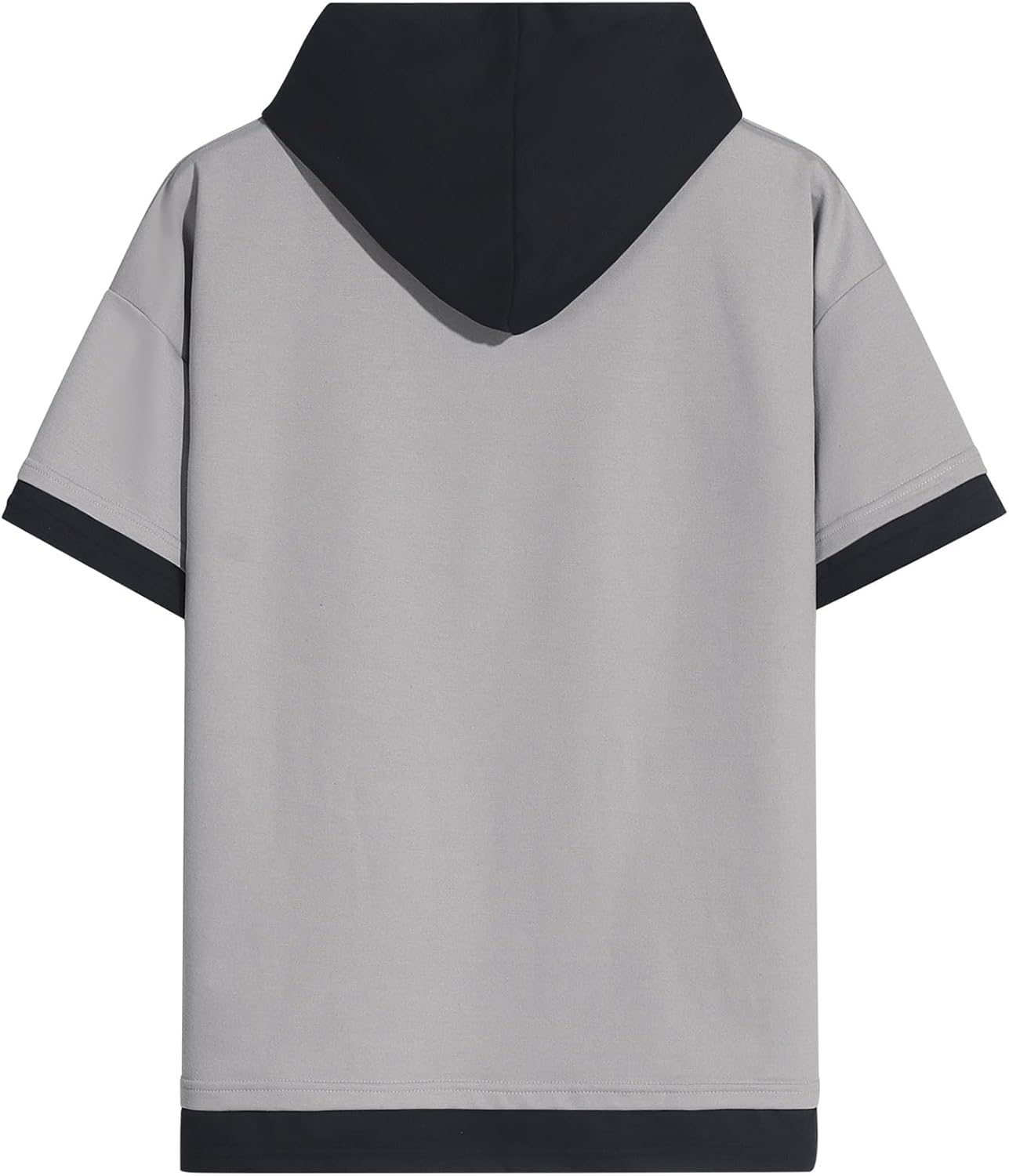 Mens Short Sleeve Hoodie Soft Cotton Color Block Moisture Wicking Big Pocket Streetwear Short Sleeve Sweatshirt - Image 2