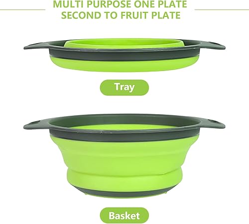 Miniatura 5 de Juego de 3 coladores plegables  Resistente al calor lavado y drenaje de verduras frutas pasta  Perfecto para cocina y viajes (3 unidades, verde)