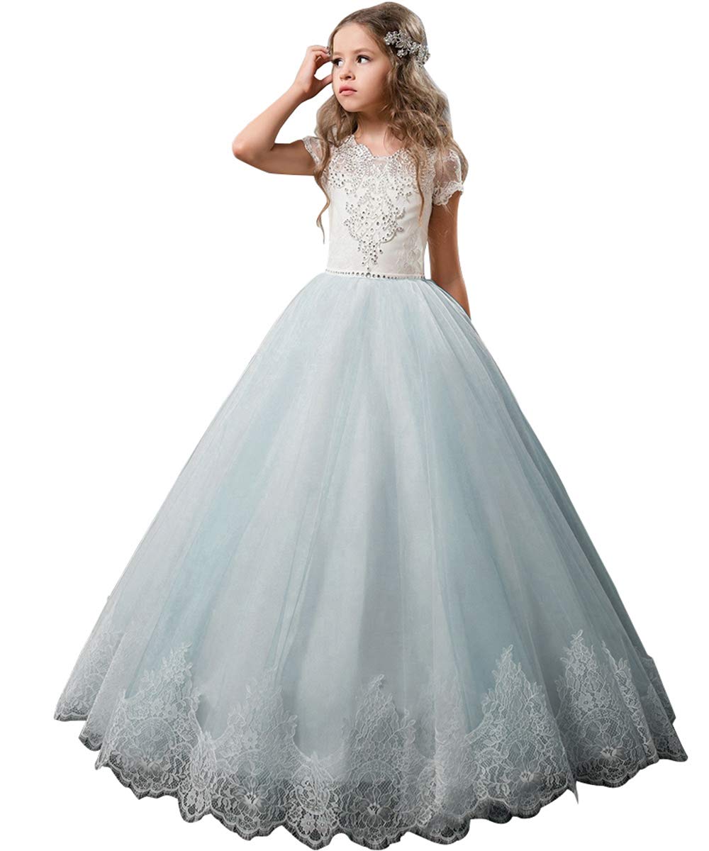 Flower Girl Dress Kids Lace Beaded Pageant Ball Gowns