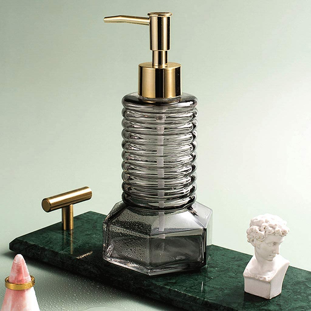 Seifenspender für Badezimmerzubehör, 300 ml, Glasseifenspender für Küche und Bad, mit geometrischer Basis, transparente Pumpflasche, Lotionspumpe mit Gewinde