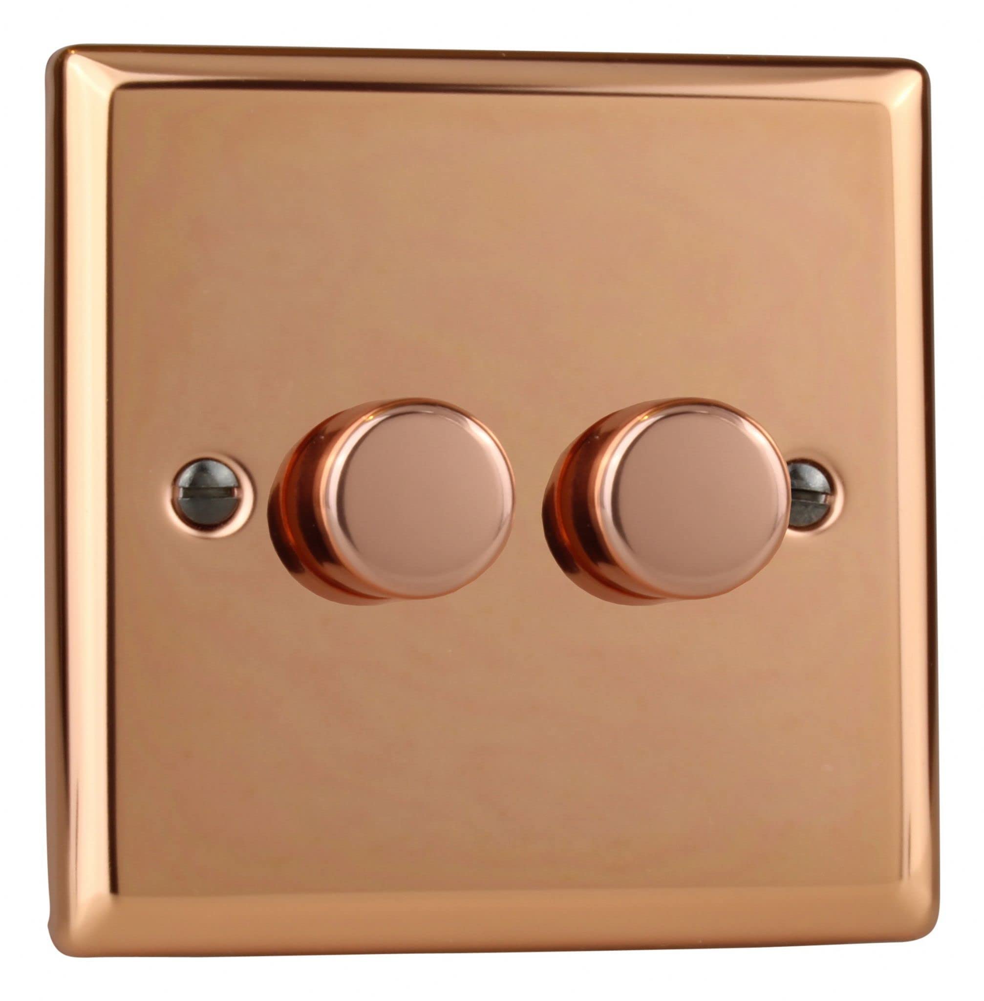 Varilight 2-Gang 2-Way V-Pro Push On/Off Rotary LED Dimmer 2 x 0-120W Polished Copper