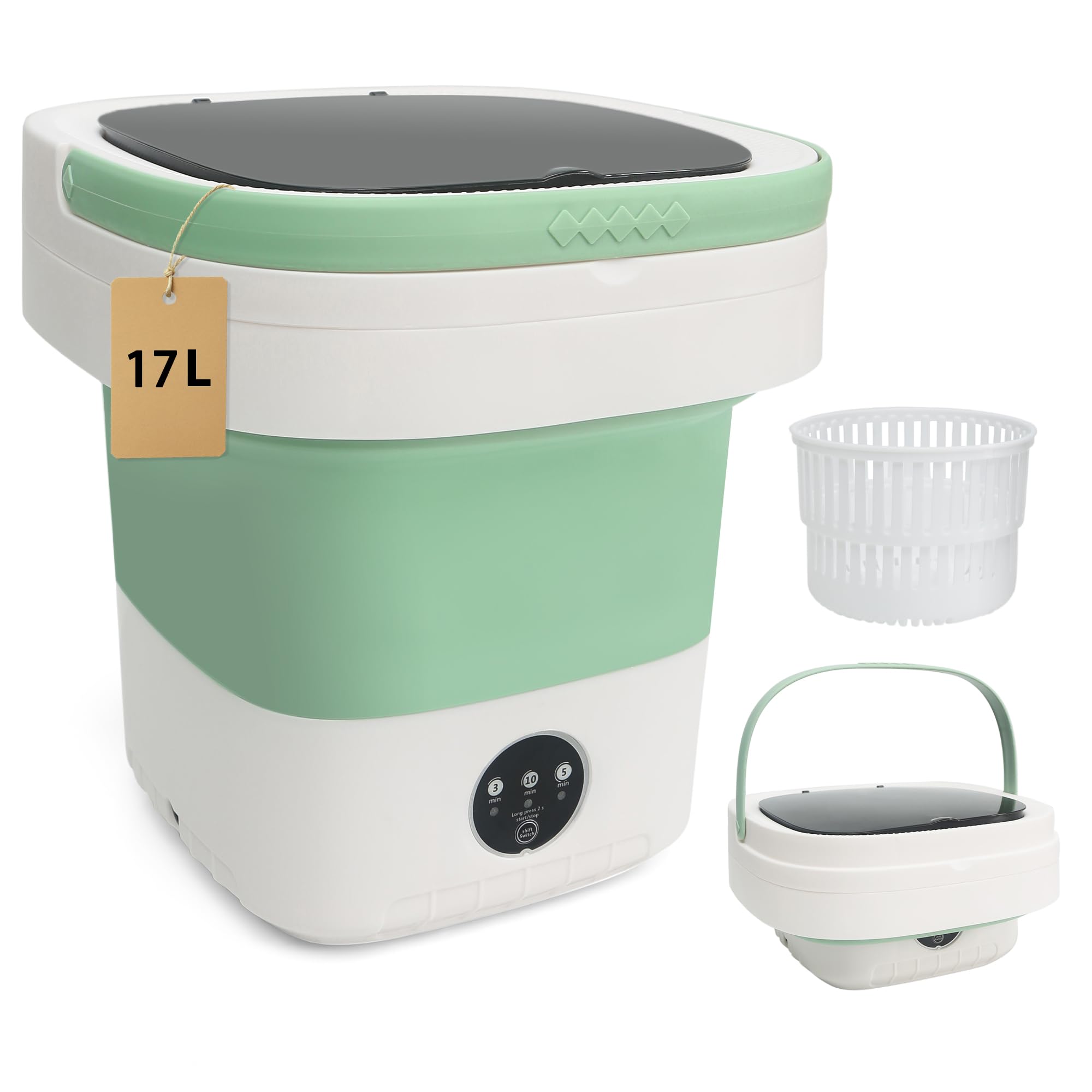 17L Portable Mini Washing Machine, Foldable Compact Washer with Spin Dryer, 3 Wash Modes for Baby Clothes, Underwear & Socks, Perfect for Apartments, Travel, Dorm & RV Living