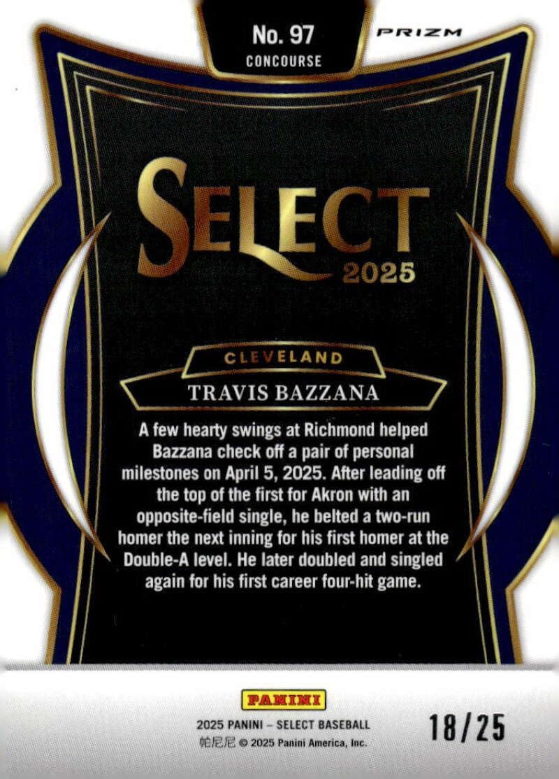 TRAVIS BAZZANA RC 2025 Panini Select /25 Tie-Dye #97 ROOKIE Guardians Concourse NM-MT Baseball