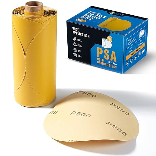 S SATC 100 unidades de discos de lija PSA dorados de 6 pulgadas, rollo de papel de lija de grano 800 con parte trasera adhesiva para madera,