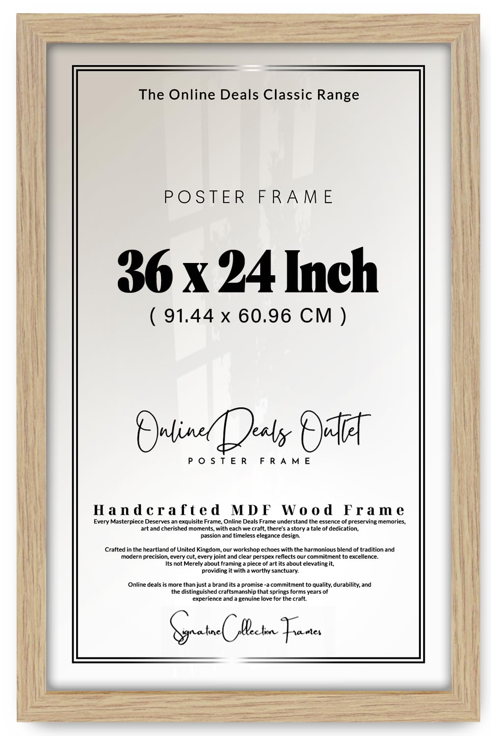 Online Deals | MDF Picture Frame (91.44 x 60.96 CM) 36X24 Inch for Minimalist Prints, Painting & Personalized Art, MDF Build, Hanging Hooks Included [ Oak ] — image 1