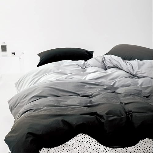 Miniatura 3 de Wellboo Juego de edredón de algodón moderno, color blanco liso y gris oscuro, tamaño individual, de estilo simple, arte abstracto, cálido, duradero