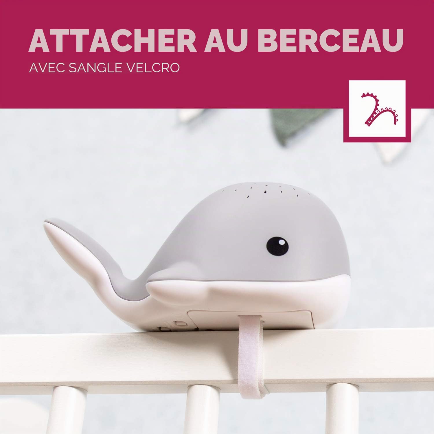 ZAZU Wally The Whale Projecteur de lumière pour bébé avec mélodies apaisantes | battements de cœur, son de l'océan ou musique de salon | Volume variable | Capteur de cri | Arrêt automatique