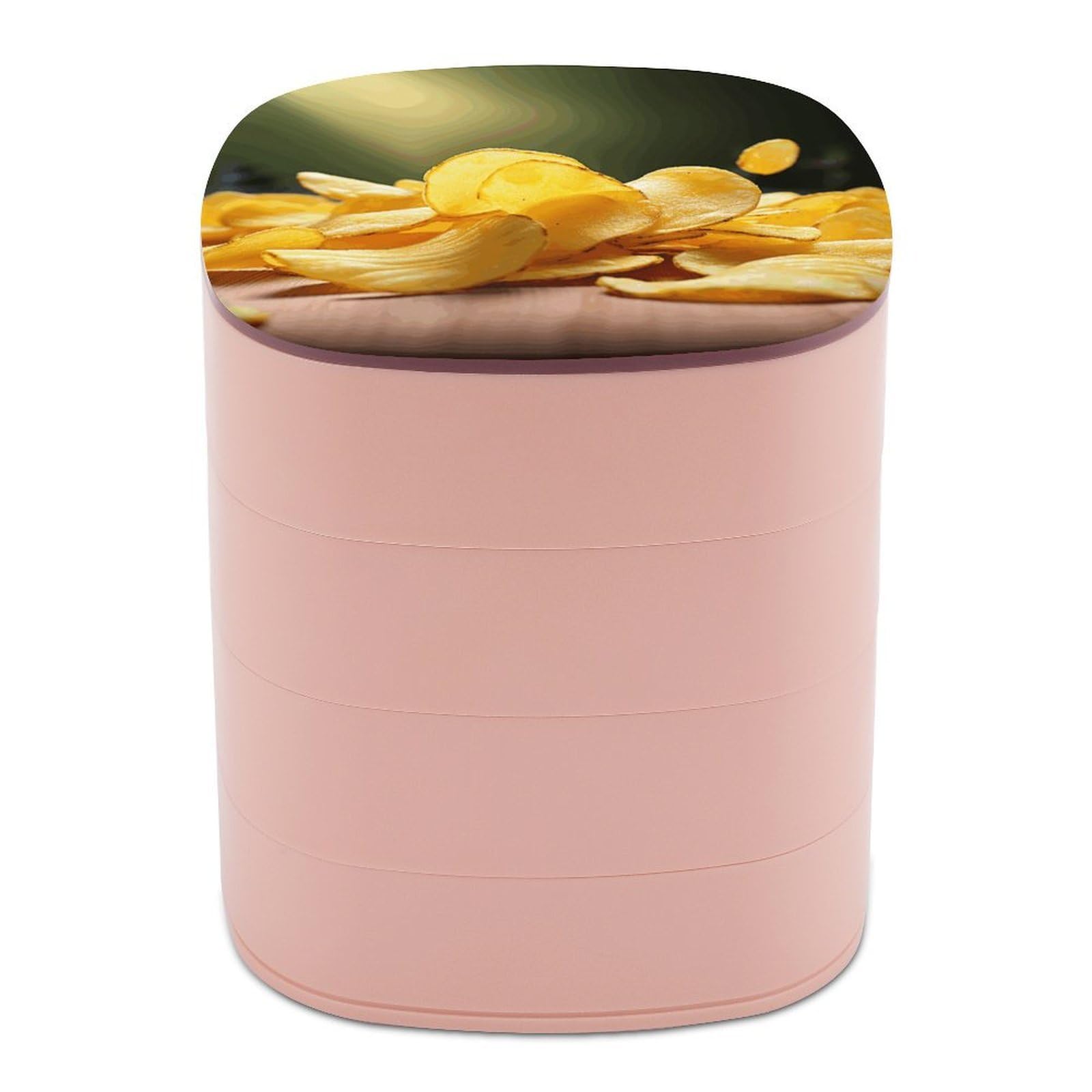 VstaDank Potato Chips Jewelry Box 360° Rotatable Jewelry Organizer 4 Layers Jewelry Case with Lid Fashion Portable Earring Holder for Bracelets Rings Bracelets Vanity