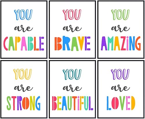 Inspirational Positive Affirmations Wall Art - Classroom Decor - Kids Bedroom, Boys, Girls Room, Nursery Decor - Motivational Positive Quotes