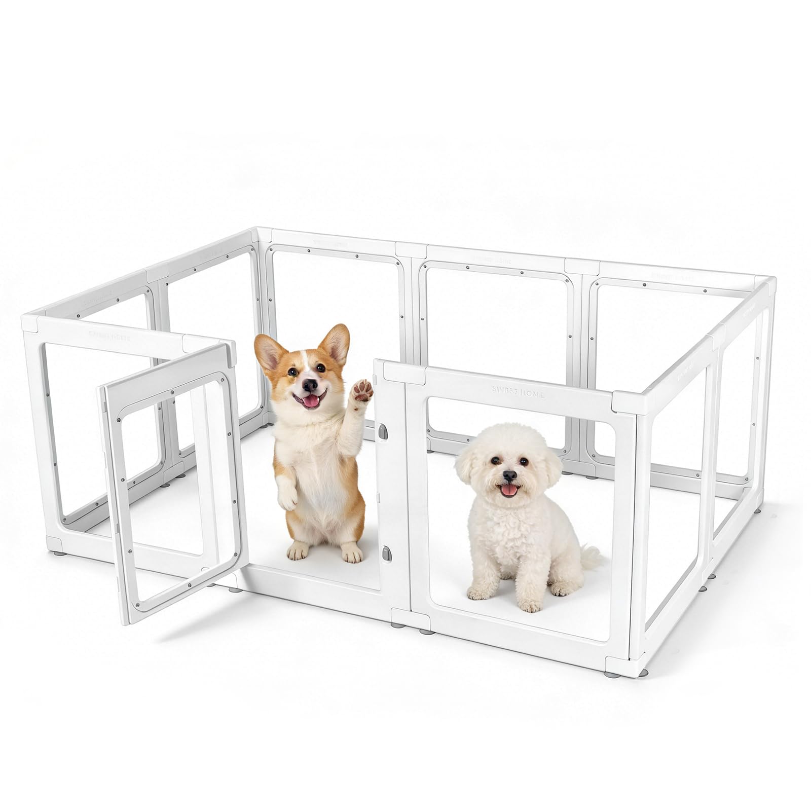 parco per cani in acrilico,10 pannelli facile da montare,recinto per cani chiaro da 60cm per interni esterni con porta con serratura,recinto per recinti per cani/gatti/conigli (152*102*61 CM)