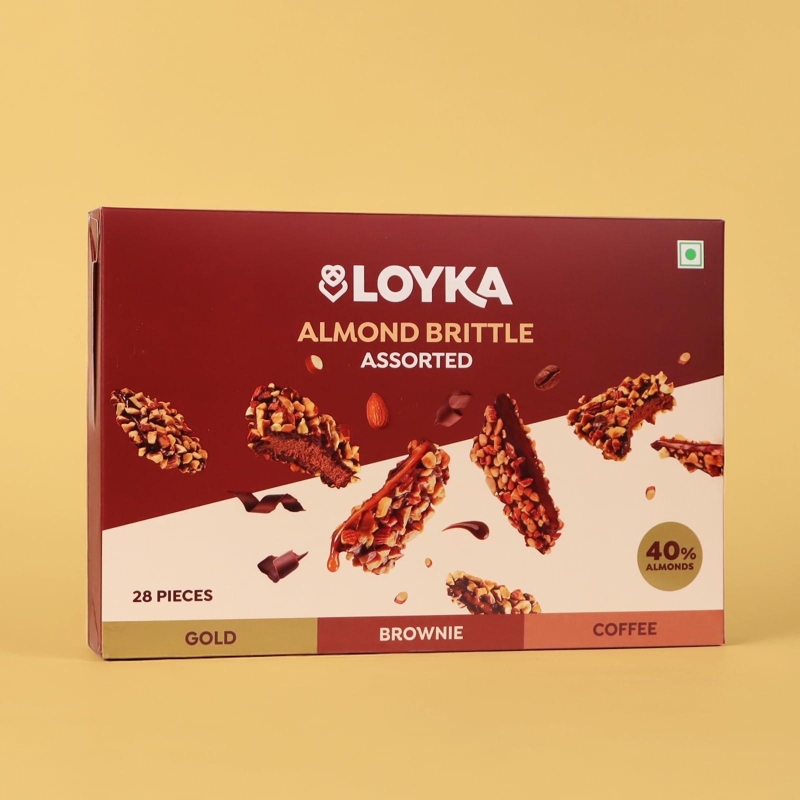 Loyka Almond Brittle Assorted Choco Box - 28 Pcs| Premium Chocolate Gift Hamper | Chocolate & Nut Dryfruit Delicacy | Roasted California Almonds, Dark Choco & Salted Caramel
