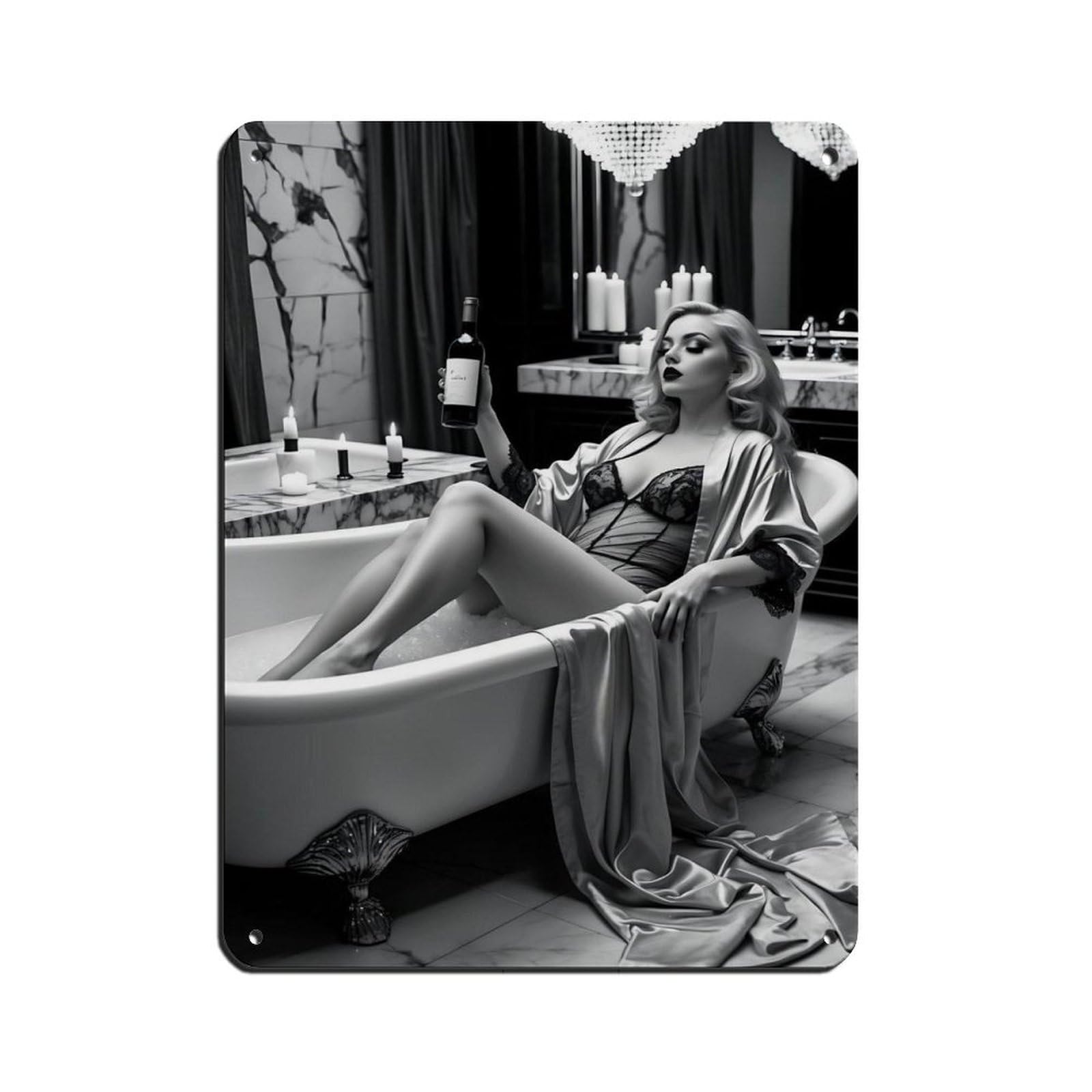 Luxurious Bathroom Glamorous Woman in Bath Retro Poster Metal Tin Sign Chic Art Retro Iron Painting Bar People Cave Cafe Family Garage Poster Wall Decoration 12x16inch(30x40cm)