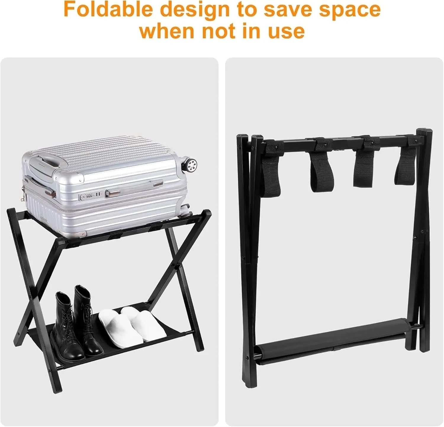 Luggage Rack 2pcs Luggage Rack Pack of Steel Folding Suitcase Stand with Storage Shelf for Guest Room Bedroom Hotel Black for Home,Travel