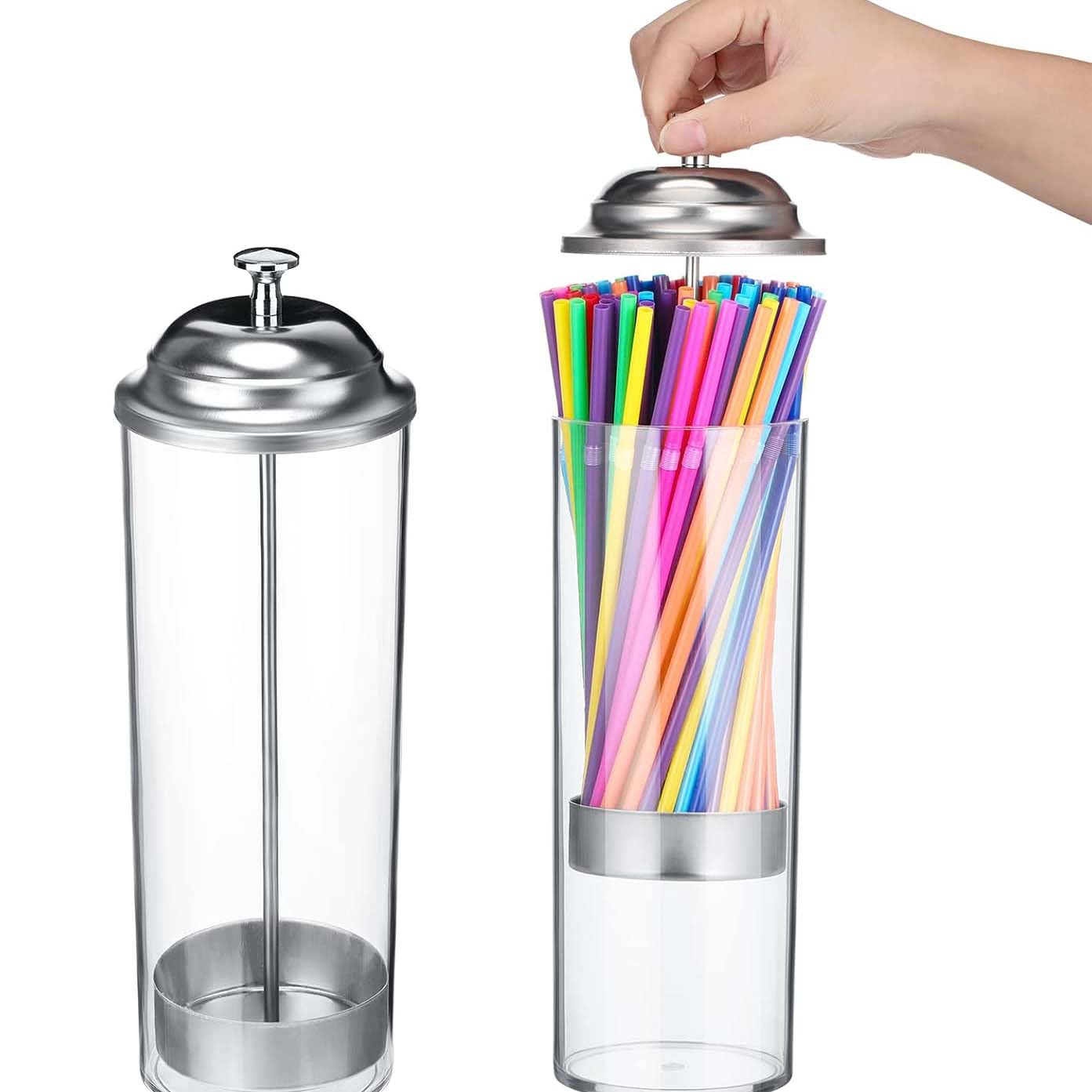 YOMENO Drinking straw holders Durable stainless steel and plastic straw dispenser Set with 100 Multi-colored boba Straws
