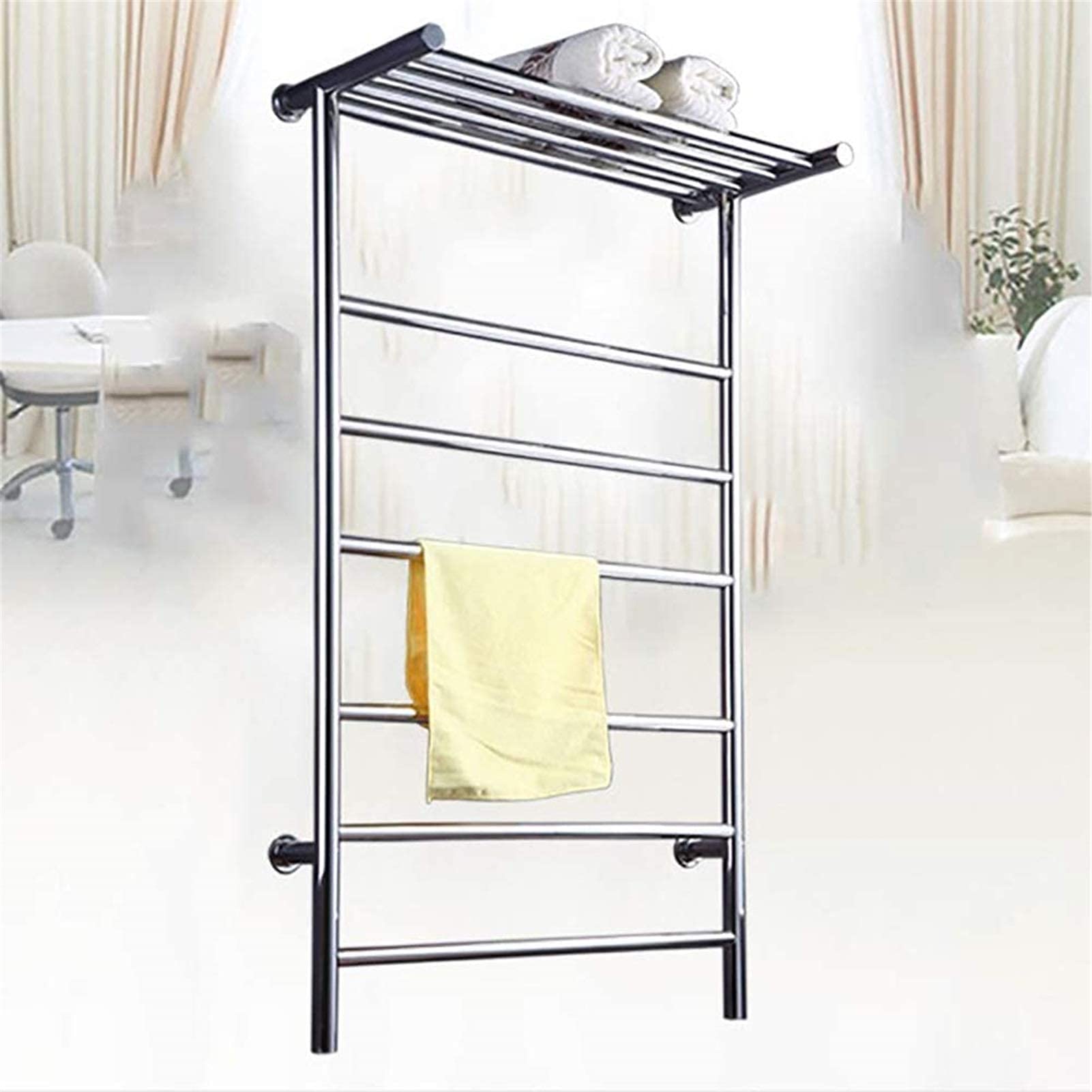 NEECS Portasciugamani riscaldati Scaldasalviette, Scaldasalviette Caldo, Portasciugamani Riscaldato A Parete con Ripiano Barre Tonde Stendino Bagno A Risparmio Energetico Temperatura Cos