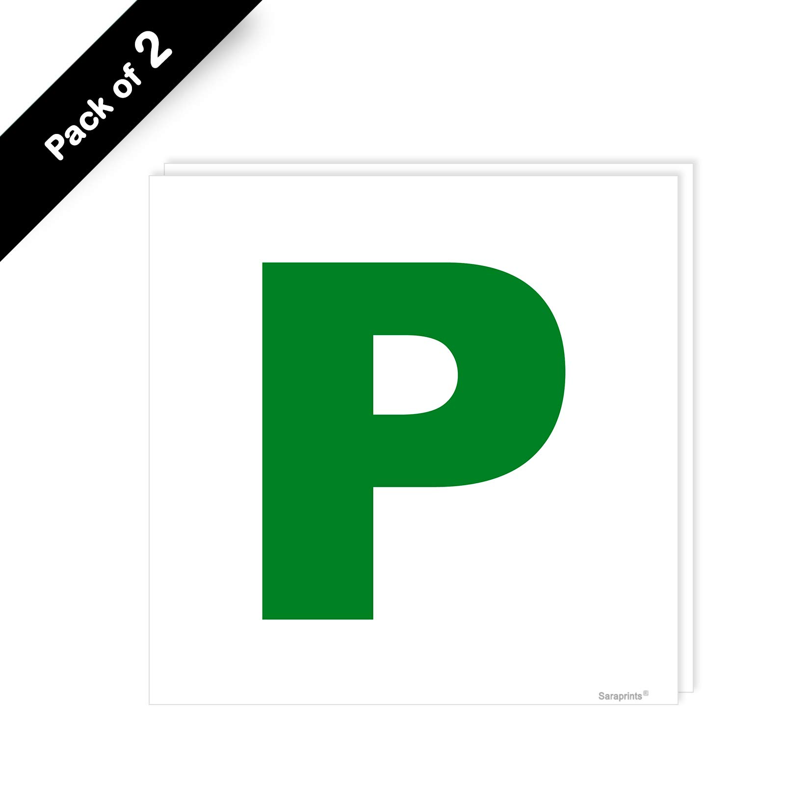 Pack of 2 P Plates Stickers Self Adhesive (180 x 180 mm) P Sign for New Driver Waterproof P Sticker for New Driver Pass Plates for Car Sara Prints® — view 2