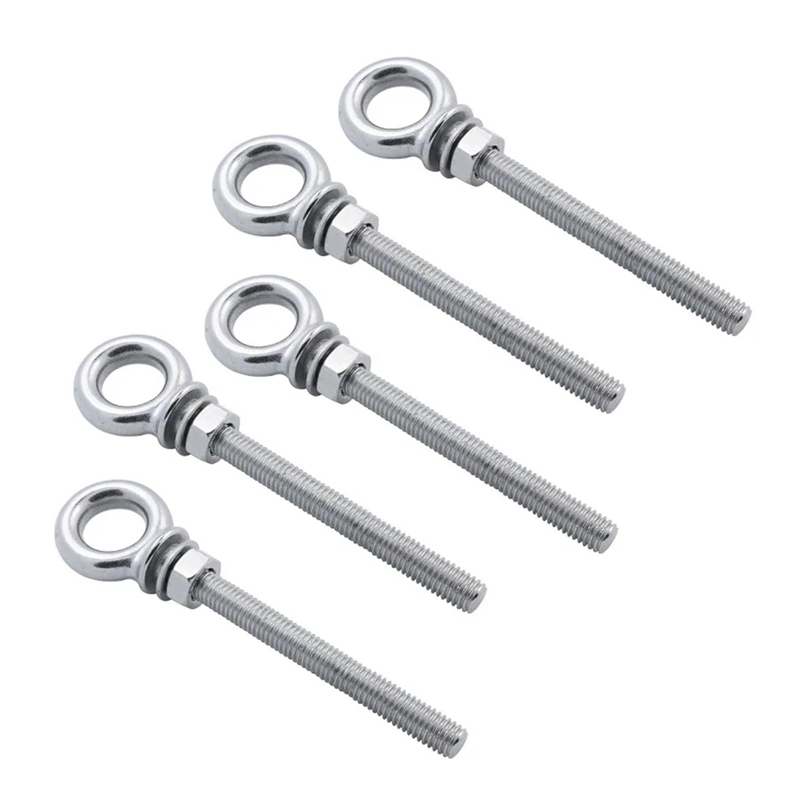 Set di 5 bulloni a occhiello in acciaio inox 316 HX per sollevamento spalle lunghe, misure M6, M8, M10, per sollevamento funi metalliche, dadi inclusi (M8 x 80)
