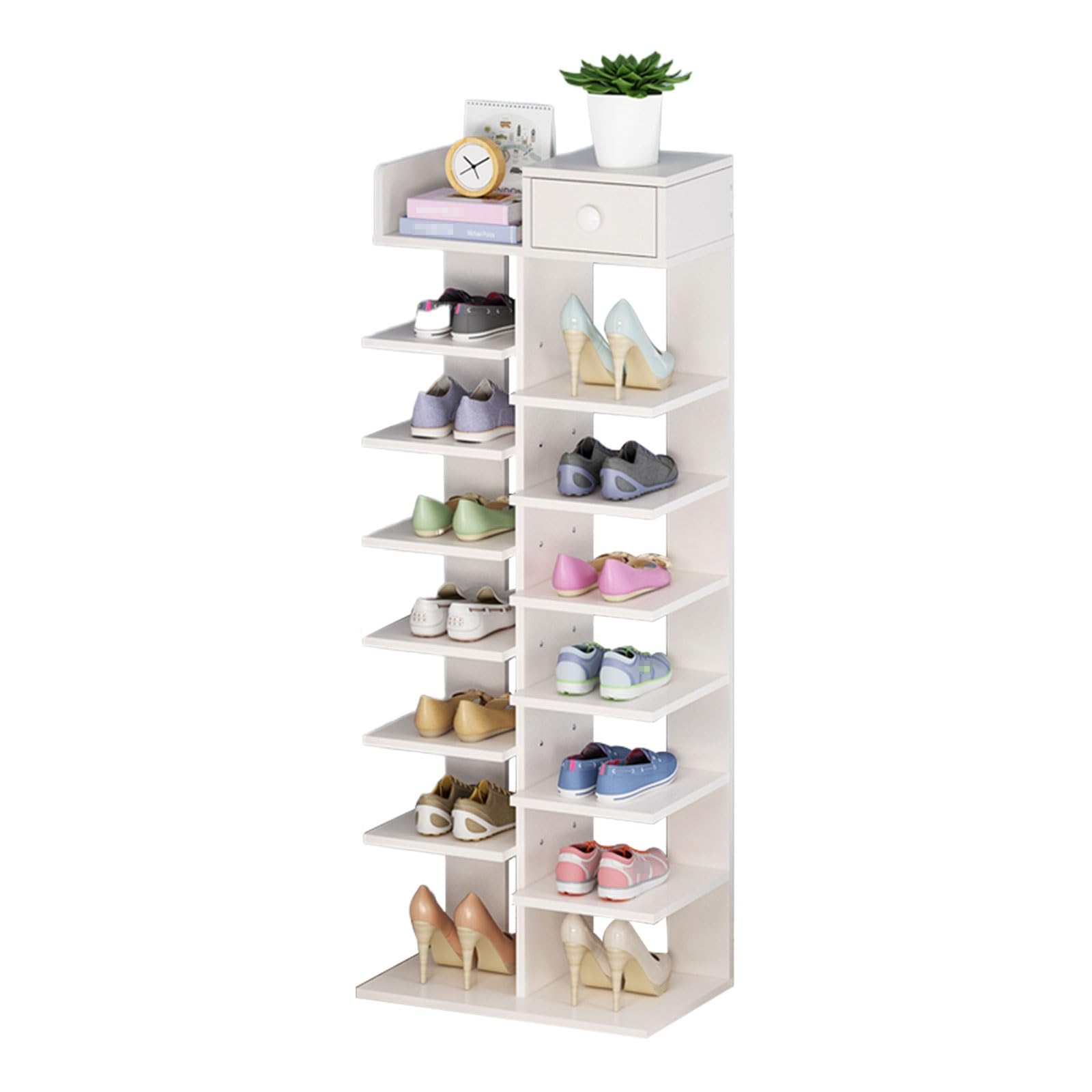 WHGURVH Narrow Open Shoe Rack 8Tier Shoe Orga for Entryway SpaceSaving Shoe Shelf for Hallway Modern Black Design (Color: White)(White)