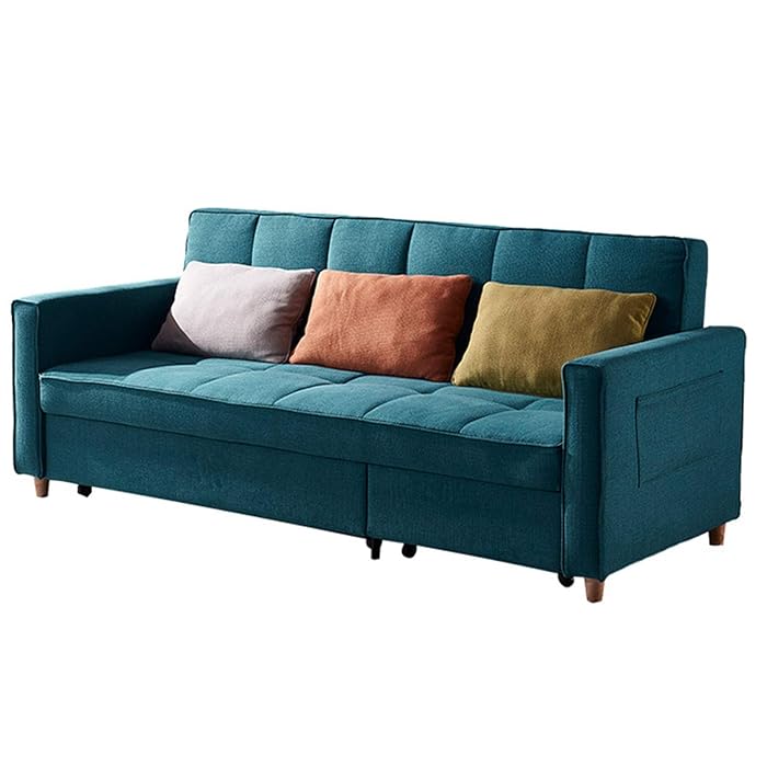 Buy Sleeper Couch, Small Velvet Sofa for Living Room Or Bedroom, Including Pull Out Bed, Blue