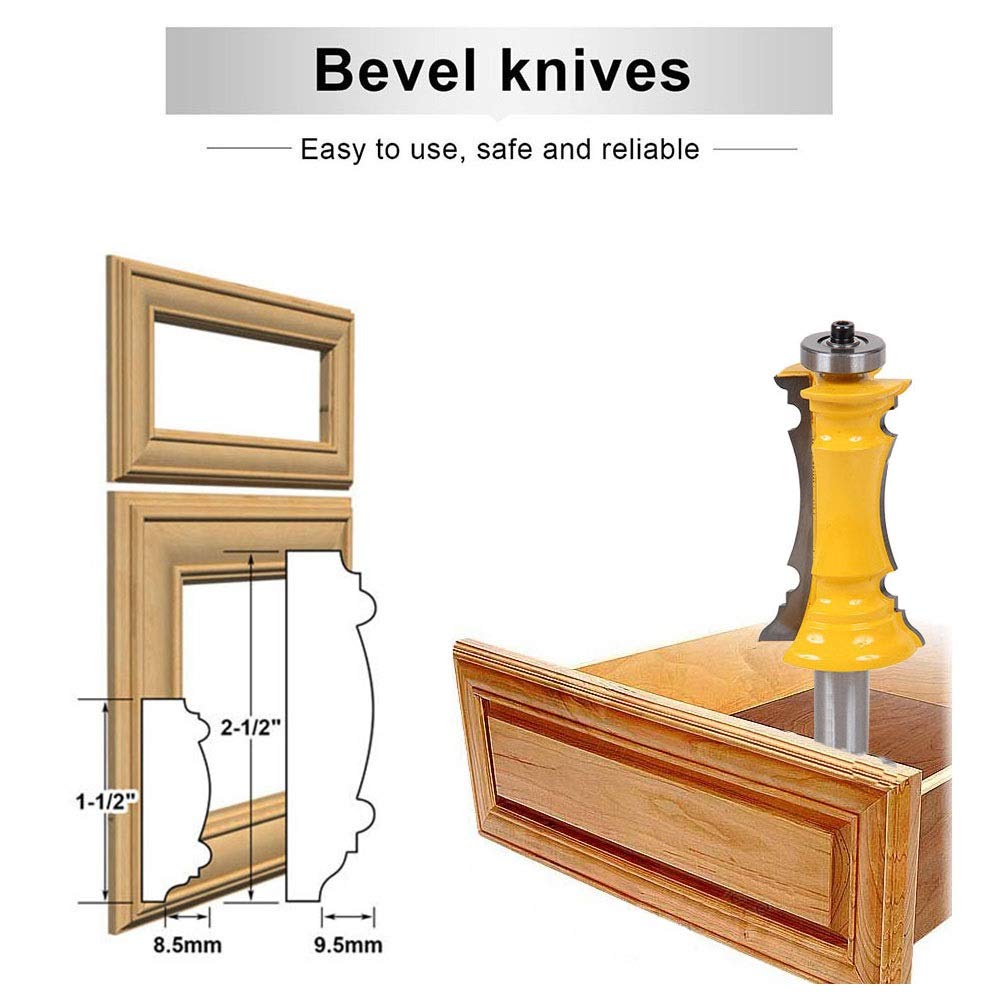 Fresa, juego de brocas for enrutador de moldura de panel de cajón y puerta con inglete de corona de 2 piezas, fresa for moldura de marco de inglete de 1/2 pulgada, carburo de tungsteno