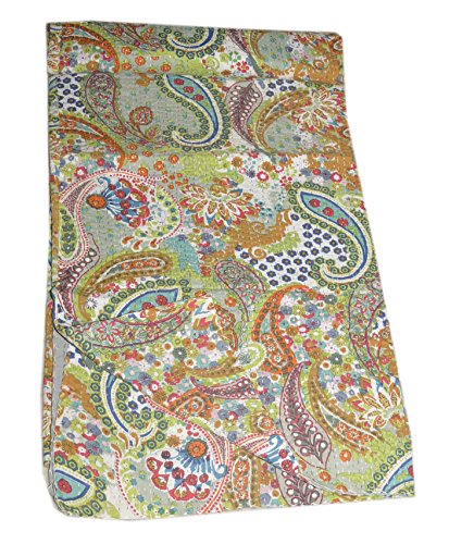 Tribal Asian Textiles Handmade Paisley Printed Kantha Quilt, Kantha Bedding, Indian Cotton