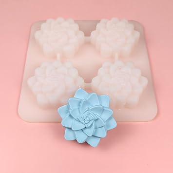 2 Pcs 4 Cavity Succulent Plants Flower Silicone Molds,4 Cavities Flower Silicone Soap Molds for Handmade Soap Bath Bombs Candle Cake Decorating Candy Pudding Mousse Birthday Party Moulds