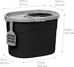 IRIS USA Oval Boîte à litière Cat avec catching lid et Scoop - Moyenne - En haut de l'entrée Stylish enclose Kitty Dog Proof Box, Litiere Pour Chat Bac - noir