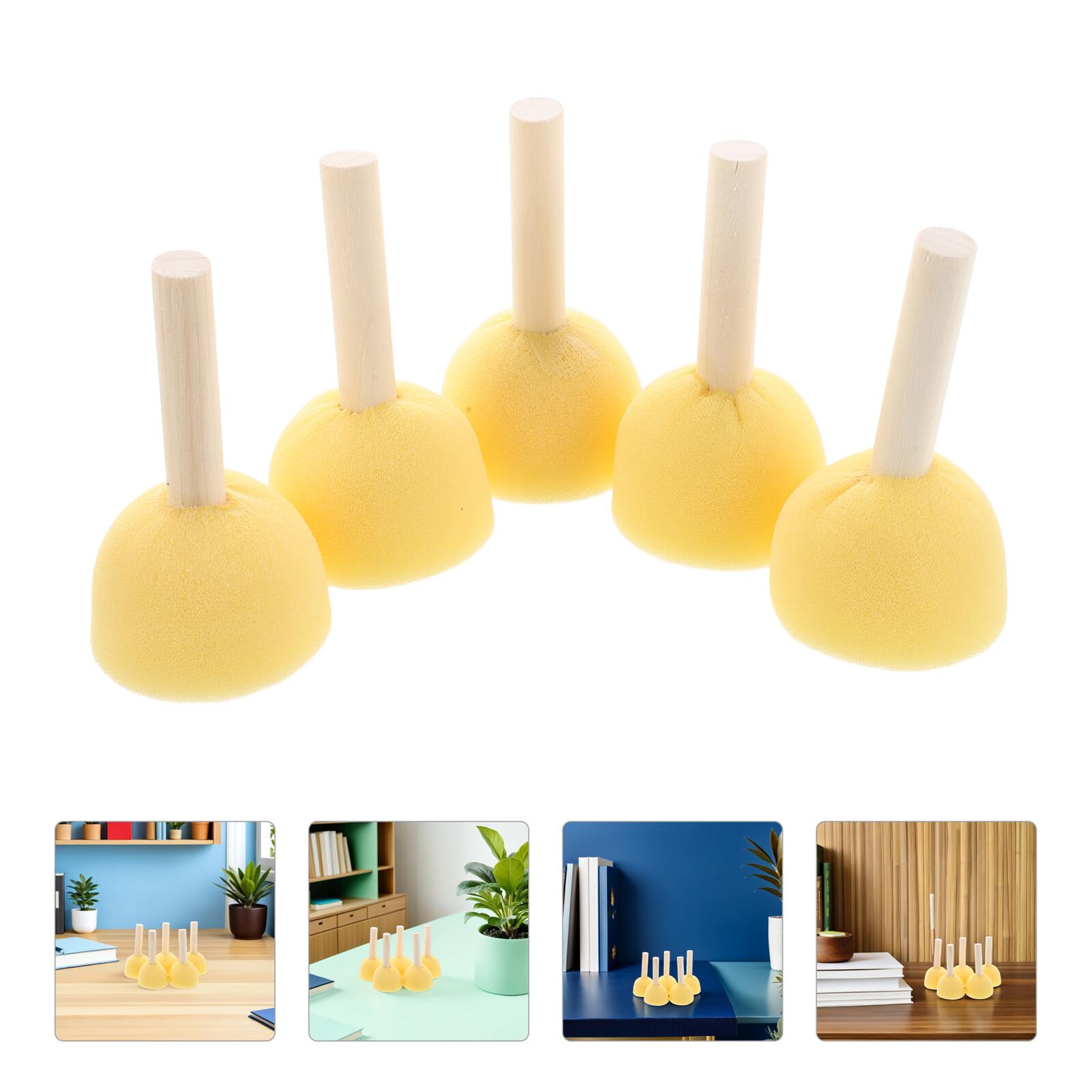 LIFKOME 40 Piezas Unidades Esponjas Redondas con Mango de Madera para Pintar Pinceles de Esponja Reutilizables para Manualidades Infantiles Herramientas de Pintura Acrílica y Proyectos DIY