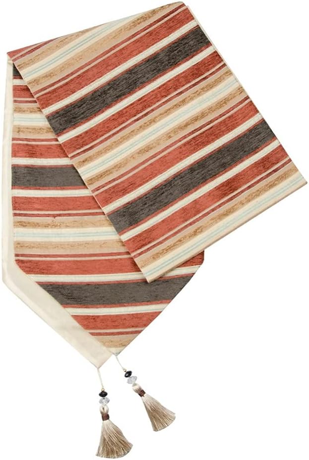 JSEIAJB Stripes Geometric Table Runners Cloth with Tassels Dining Decoration for Wedding Dinner Party(Dark Brown,33 cm x 210 cm)