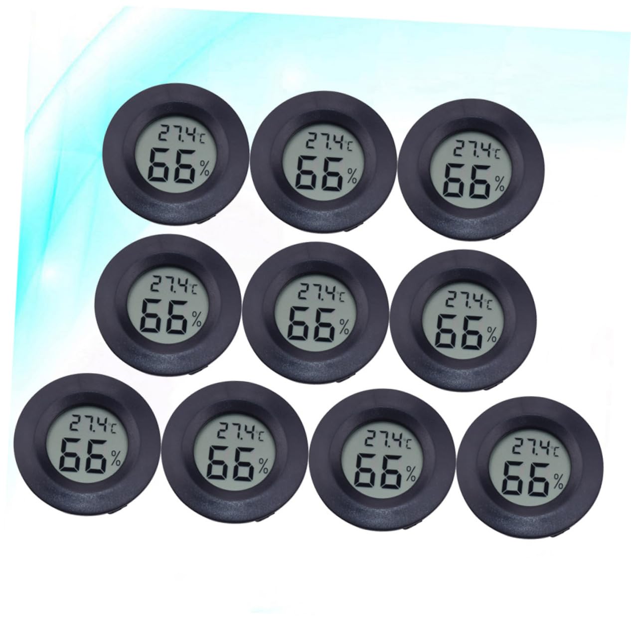 HANABASS Termometro Igrometro Digitale Rotondo per Rettili, in ABS e Acrilico, Compatto e Leggero, per Terrario e Uso Domestico, 10 Pezzi | Display Celsius, Uso Casa e Negozio Animali, Formato Incorporato, Nero