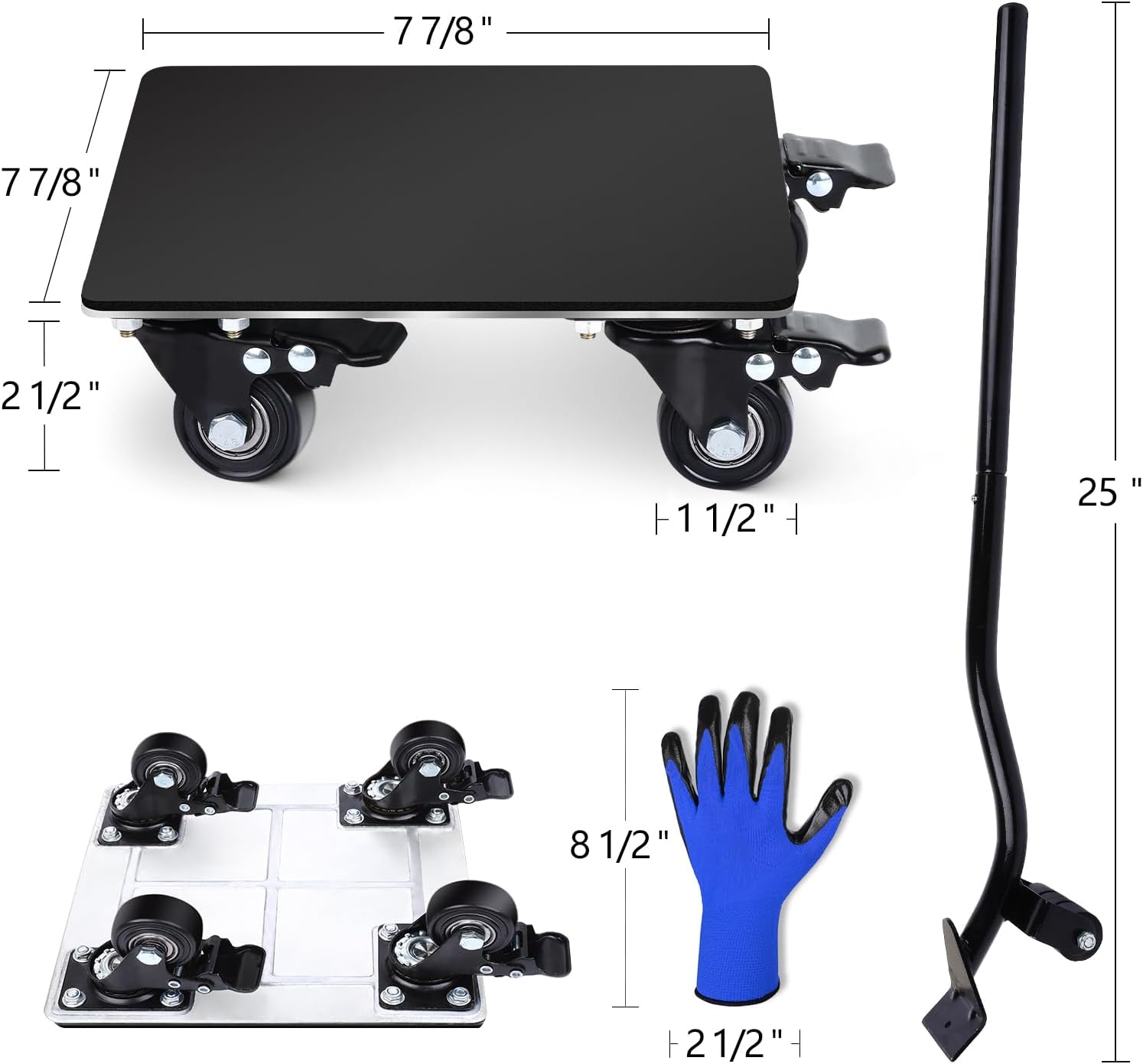 Furniture Dolly Mover Set with 4 360 Rotatable Rubber Universal Wheels, Carbon Steel Panel Heavy Duty Moving Base Tools with Brake & Lifter, Maximum Load 3000LBS