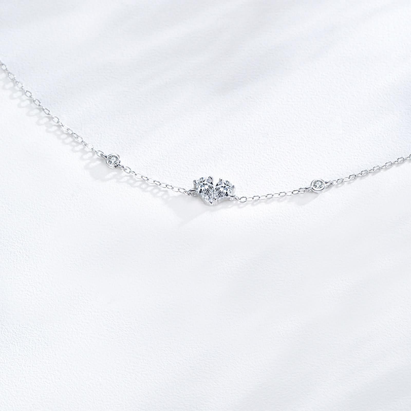 Pulsera Oro Blanco 9K / 14K / 18K Mujer, Corazón y Gota de Agua con Diamante Creado de 0,25 ct, Cadena Extensible 16 CM + 5 CM, Pulseras Mujer Ajustable Plata