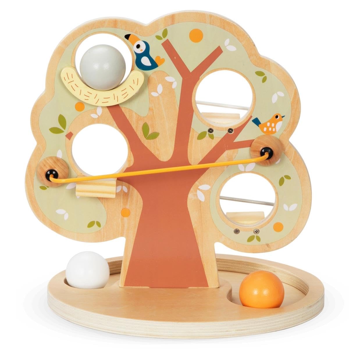mamabrum Circuito in Legno per Palline, Albero con 4 Livelli di Discesa e 3 Sfere Colorate, Gioco Educativo per Coordinazione e Motricità Fine, Bambini da 18 mesi