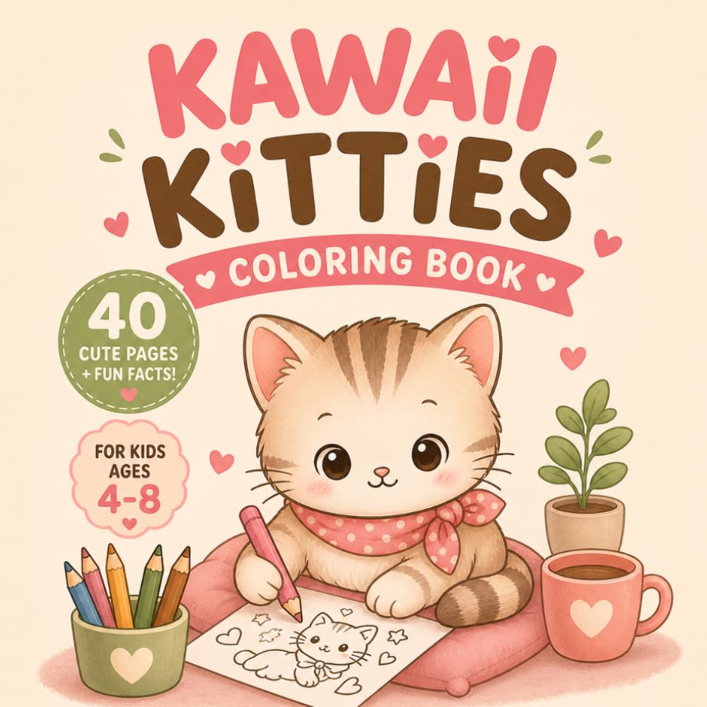 Kawaii Kitties Coloring Book: Cute Cats for Kids Ages 4-8 with Fun Facts and Easy Coloring Pages (Kawaii Animal Coloring Books for Kids)