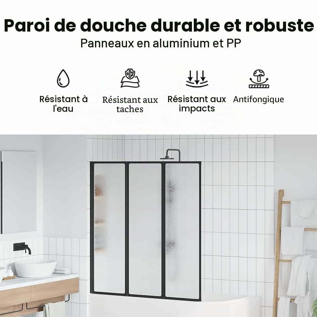 vidaXL Paroi de douche Noir 132 x 2 x 140 cm Aluminium et PP, Paravent de douche, moderne et rectangulaire, pliable, gain de place, panneau flexible pour votre salle de bain